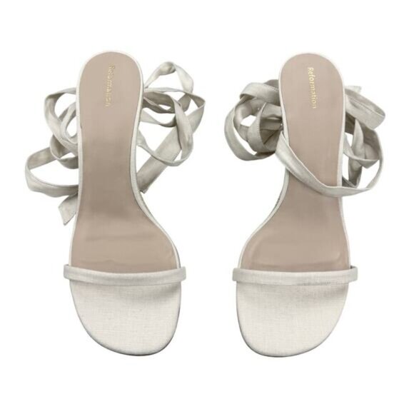 REFORMATION Alessa Lace-Up Linen Espadrilles Sz 10 Cream White - Picture 7 of 14